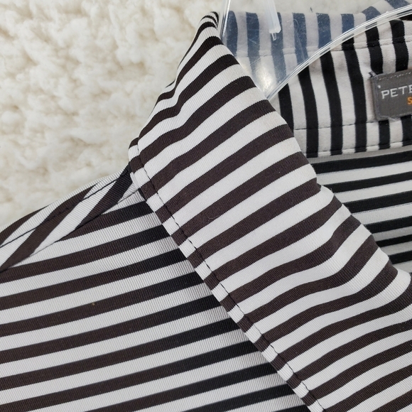 Peter Millar Summer Comfort Polo Golf Shirt B&W Striped Men L Stretch Logo - Picture 9 of 12